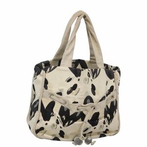 CHANEL Tote Bag Canvas White Black Silver